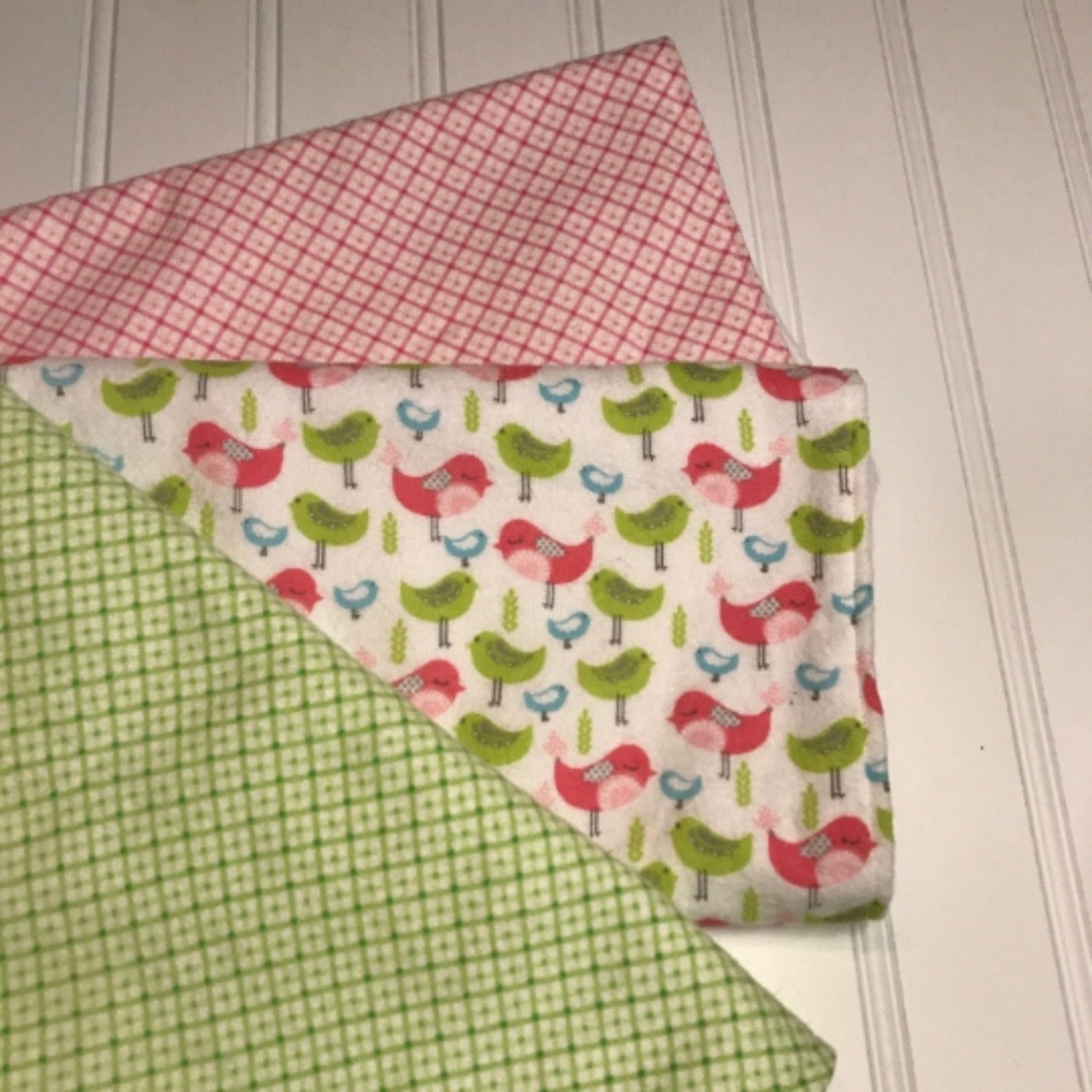 Gingham Baby Girl Burp Cloths-3, Birds Burpcloths - Picture 4 of 4